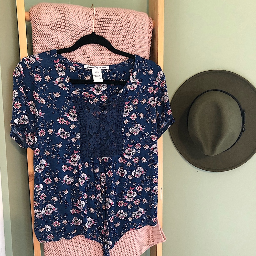 American Rag Cie Navy Floral Top